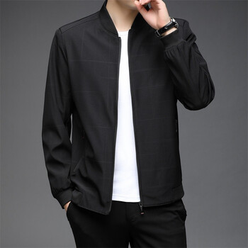 谷伦男装无领夹克衫新品2022青年时尚秋季休闲潮流男士夹克外套 黑色