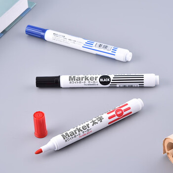 TANOSEE乐如诗日本进口可擦白板笔记号笔办公文具会议教学学生用品易擦大号圆头黑色3支装TS-WBLBG-B