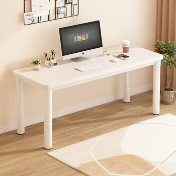 电脑桌圆角圆腿长条桌简易卧室靠墙窄桌子学习办公写字双人书桌 白色