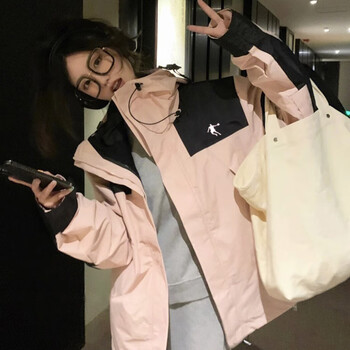 乔丹冲锋衣男女三合一两件套潮牌户外防水加绒加厚登山服外套 粉色