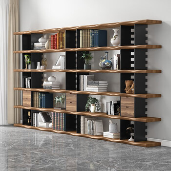 简易实木书架置物架落地多层客厅图书馆书柜定制一体整满靠墙展示 三
