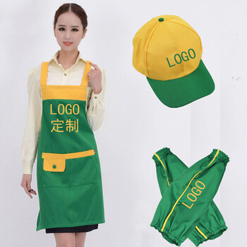 韩版新款生鲜连锁水果超市便利店工作服防静电围裙定制印logo 绿色