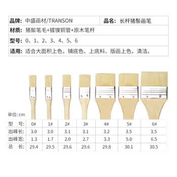 中盛画材 1#水粉油画丙烯颜料水彩画笔套装笔刷猪鬃手绘画墙绘板刷排刷底纹美术彩绘色彩全套排笔单支刷子 速写 马克笔绘画