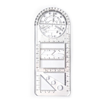 递乐【全网低价】递乐多功能旋转绘图尺子数学几何画圆量角器三角直尺平行尺学生绘图工具 2694透明色