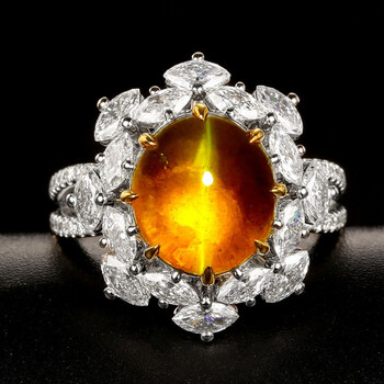 墨辰珠宝天然金绿猫眼戒指吊坠两用彩色宝石18k金镶嵌裸石重量859ct