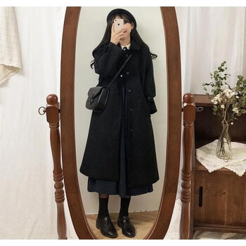 拉夏贝尔毛呢大衣女145小个子呢子大衣女秋冬150矮个子显高穿搭中长款