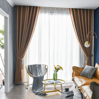 窗帘成品卧室全遮光隔热加厚棉麻布遮阳窗帘布北欧风简约现代卡其色