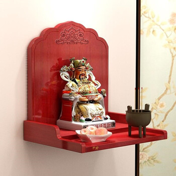 中式财神台供奉台实木佛龛家用壁挂式供佛台观音台吊柜关公台定制红色