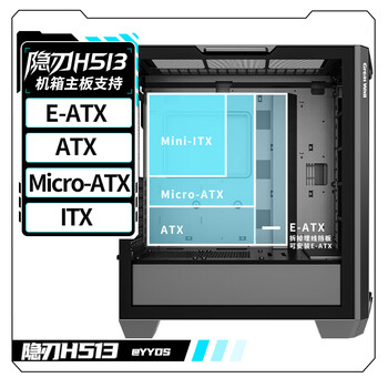 长城（Great Wall）隐刃H513黑色电脑机箱（金属面板/E-ATX主板/360水冷位/0.8mm厚侧板/玻璃侧透/9风扇位/5090显卡）
