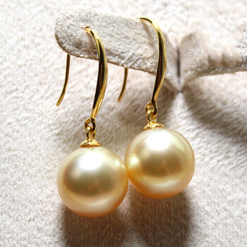 ctuo南洋金珠耳环天然海水珍珠耳钩耳坠耳挂18黄金正圆极强光南洋金珠