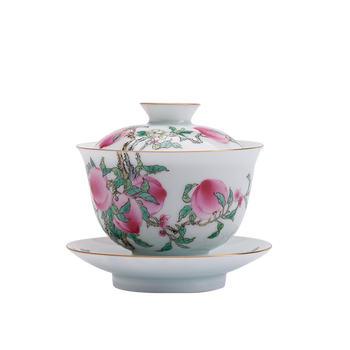 徐窑景德镇手绘粉彩茶具套组单个小茶杯泡茶送礼寿桃系列红色