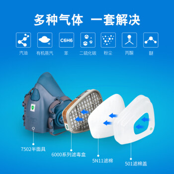3M7502+6001防毒面具喷漆有毒气体油漆防护面罩防毒七件套