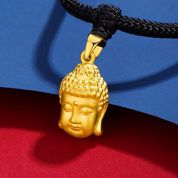 宁夫人黄金佛头项链女999足金如来佛吊坠男时尚新款黑绳送男友生日