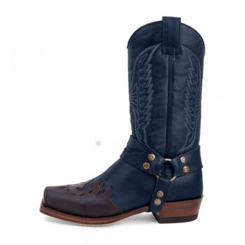 蓝尹情骑靴男内蒙古西部牛仔靴个性中筒靴复古靴子牛仔靴时机车刺绣