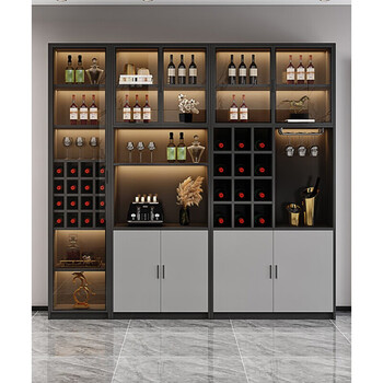 捷陆龙酒柜客厅靠墙现代简约轻奢餐边柜一体玻璃门落地储物柜展示柜a