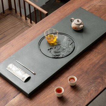 天罗绿石茶盘隐域浮雕乌金石茶盘天罗绿石茶海中式复古风石材茶台商用