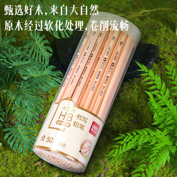得力（deli）原木六角杆HB铅笔(50支/桶)木之然系列铅笔素描绘图学生铅笔礼物学生开学礼物