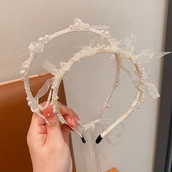 波美名士施华洛世奇皓儿童发箍蝴蝶结珍珠蕾丝发饰小女孩防滑不勒头