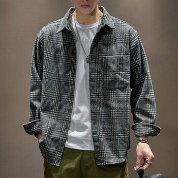 胖胖兄格子长袖衬衫男宽松男士衬衣男春秋季潮流新款休闲商务工装外套