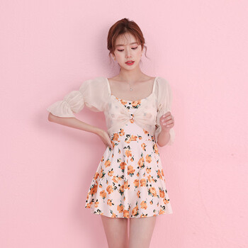 潼铭阁碎花连体裙式仙女范泳衣女款泳装女保守游泳衣女装a款m建议体重