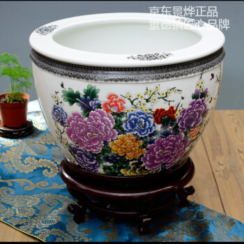 
                                                            景烨特大号陶瓷器鱼缸水缸装饰摆件景德镇特色聚宝盆字画缸42～73厘米口径高档礼品装饰摆件 牡丹图 小号 口径40高度26厘米                