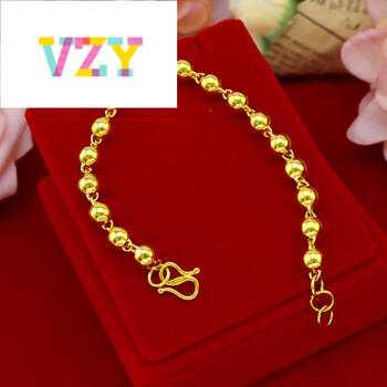 vzy世奇锆沙金手链女久不掉色金色饰999实心珠 粗7毫米重23克【图片 