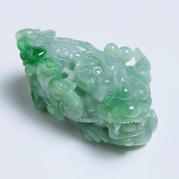 墨韵 阴阳眼绿色翡翠貔貅手把件 精雕貔恘皮丘天然缅甸a货玉石684