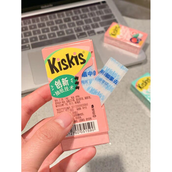 kiskis抽纸口香糖西瓜柠檬水蜜桃水果糖薄荷糖果清凉糖零食糖夹心款