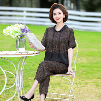 萌菲思夏装妈妈衣服夏季四十岁套装时尚薄款休闲舒适两件套加肥加大码