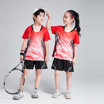 新款儿童羽毛球服男女童款套装网球服乒乓球服小孩训练服印字号红色xs