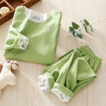 内衣套装冬季男童女童秋衣秋裤大小宝宝加绒加厚 ch1男女童套装 绿色