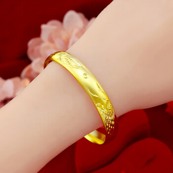 龙凤满天星女款手镯结婚扁款宽情人节礼物送女友 龙凤呈祥手镯内径58