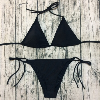 三角比基尼泳衣女系绳绑带酒红黑焦糖咖色1804黑色s