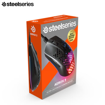 赛睿（SteelSeries）Aerox3有线游戏鼠标 洞洞鼠镂空电竞鼠标 战队推荐FPS/无畏契约/CS2/打瓦专用鼠标 59g轻量化 黑色