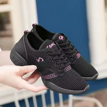 索宛亦促销夏季网面女士休闲运动鞋软底透气广场舞蹈鞋户外专用 【黑