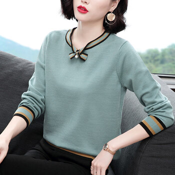 薇妃妙针织衫女新款秋款宽松洋气套头毛衣青色m