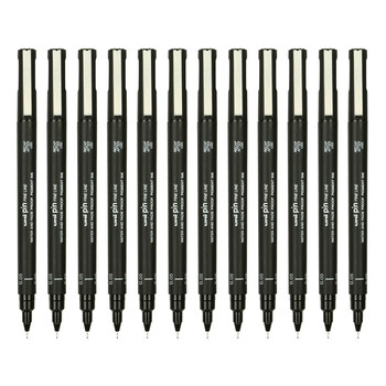 三菱（uni）水性针管笔 0.05mm绘图笔手绘针管笔 草图笔 勾线笔PIN-200 12支装