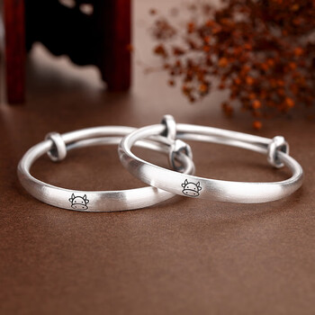 老凤凰银手镯婴儿9999虎牛宝宝银镯子儿童男女小孩满月银饰礼物周岁牛