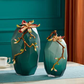 黎采轻奢创意珐琅彩琉璃花瓶摆件客厅插花水养现代简约个性电视柜摆设绿色bj0414高款 图片价格品牌报价 京东
