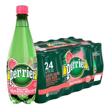 法国原装进口 巴黎水（Perrier）气泡矿泉水 西瓜味天然矿泉水500ml*24瓶 整箱