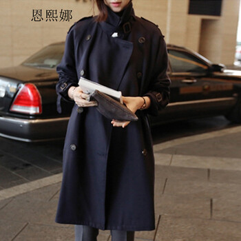 2014春秋装新款女装韩国休闲中长款宽松风衣女式外套大衣8963 卡其色 M