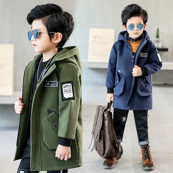 儿童装男童外套秋冬装外套2017新品大童加厚夹棉风衣小男孩呢子暗拉链