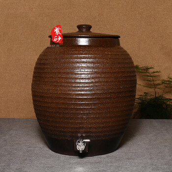 自助茶水紫砂水缸粗陶带龙头陶瓷储水罐 茶缸陶瓷 25升仿古龙头款含高