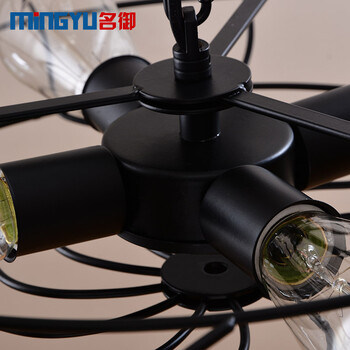美式乡村铁艺吊灯 复古个性创意风扇酒吧工业风餐厅吊灯 4头吊杆款