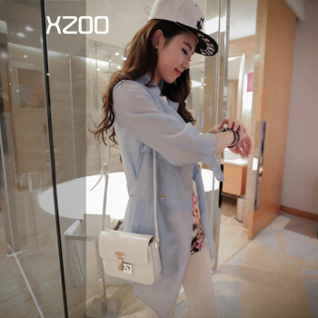 XZOO2015新款夏女装韩版短透明薄外套大码纯色空调衫 蓝色 L