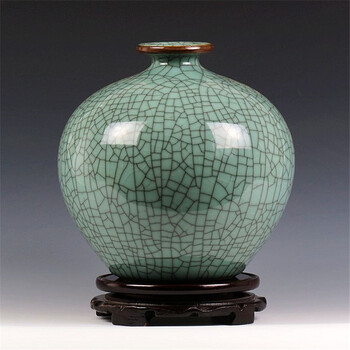 景诺陶瓷(jingnuo) 景诺 景德镇陶瓷仿古官窑冰裂纹釉豆青花瓶家居