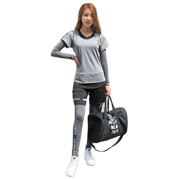 服秋冬专业健身房跑步速干衣运动服套装女大码宽松显瘦五件套 灰色 xl