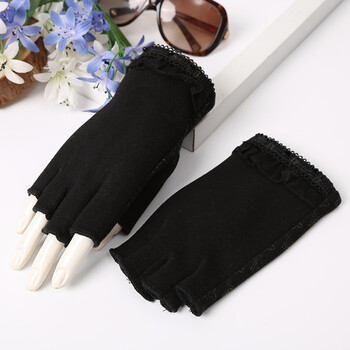 帅御涵 韩版春秋季薄款开车女士半指手套 黑色 均码