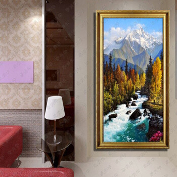 
                                        欧美华手绘油画欧式山水风景别墅客厅玄关过道装饰画招财风水竖版挂画 1号框6厘米 100*150厘米                