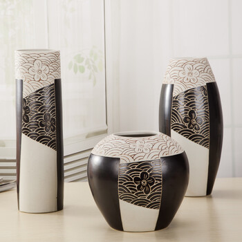 景德镇创意客厅简约现代家居软装饰陶瓷器台面插花花瓶三件套工艺品